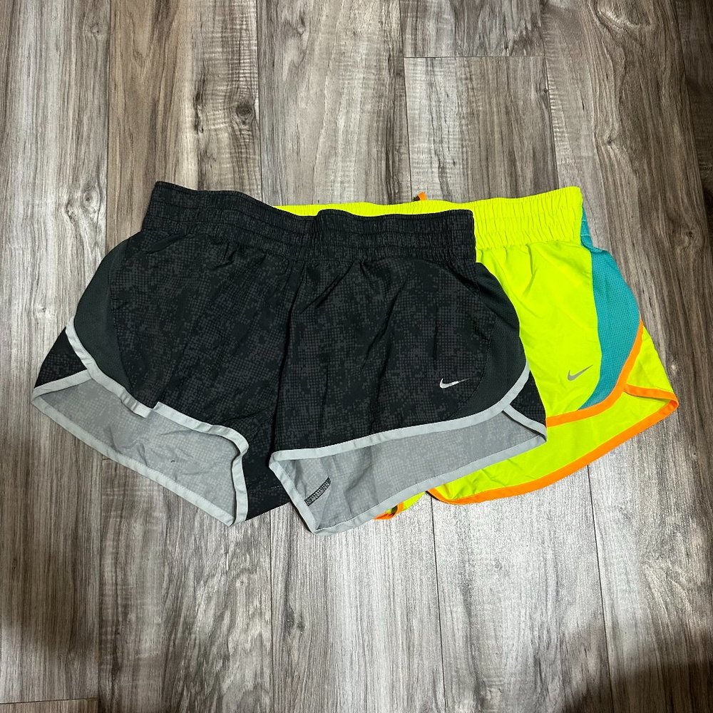 Nike Women's DRI-FIT Running Shorts 2.5" Bundle Lot Of 2 Black & Lime Green Sz M